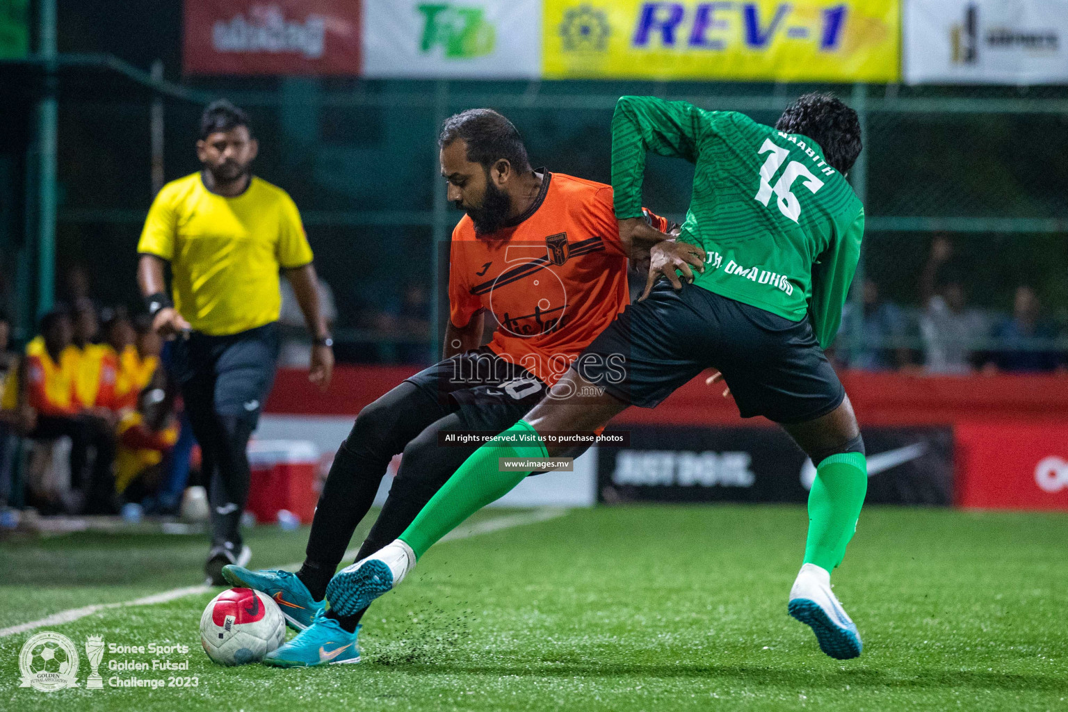 Th. Hirilandhoo vs Th. Omadhoo in Day 4 of Golden Futsal Challenge 2023 on 08 February 2023 in Hulhumale, Male, Maldives