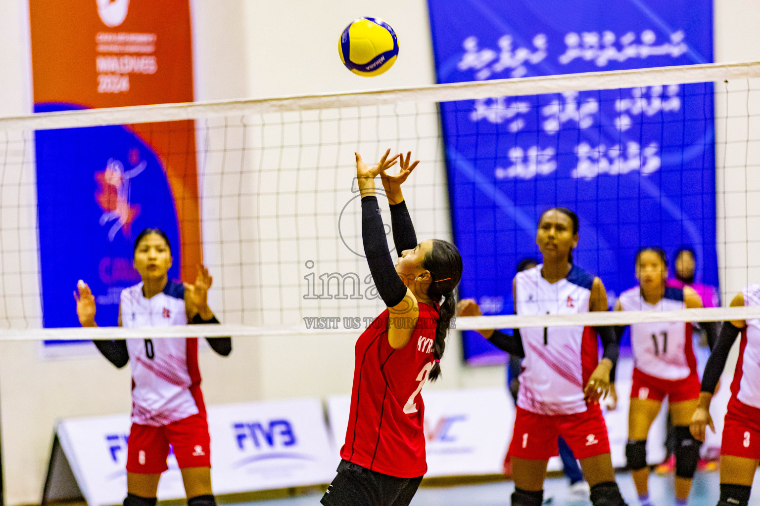 Nepal vs Kyrgyzstan in Day 2 of CAVA U20 Woman's Volleyball Championship 2024 was held in Social Center, Male', Maldives on 19th July 2024. Photos: Nausham Waheed / images.mv