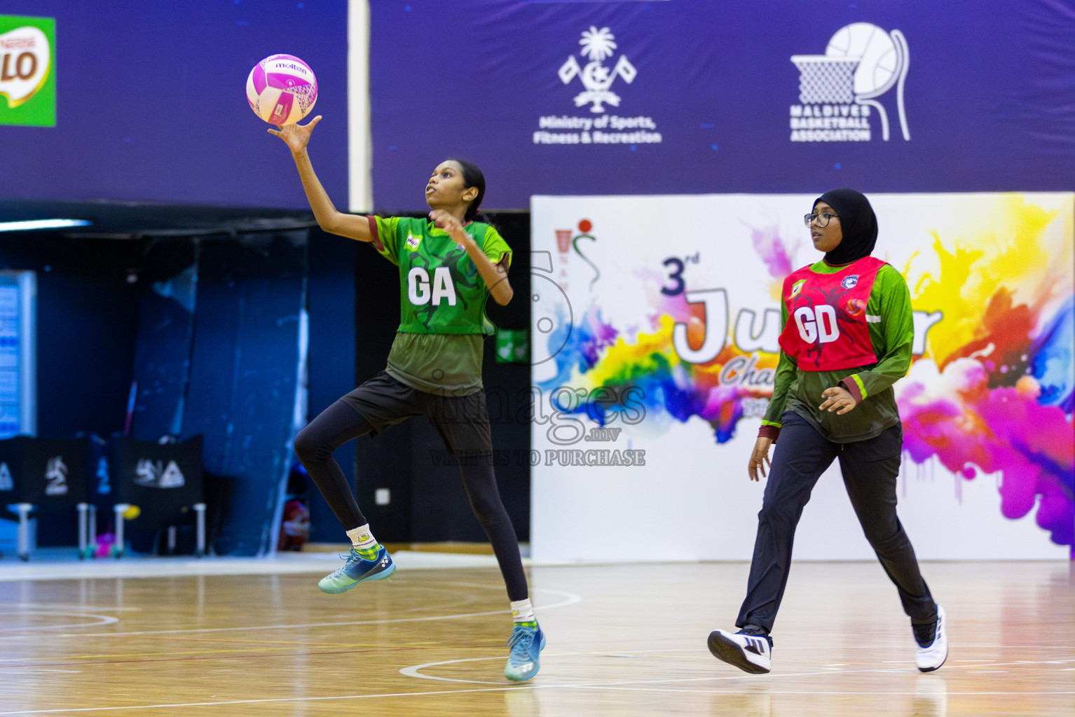 FIONTI Sports Club vs FIONTI Sports Academy  (U13) in Day 1 of 3rd Junior Championship - Netball association of Maldives, held at Social Center on 19th January 2025 . Photos by Shuu Abdul Sattar / Images.mv