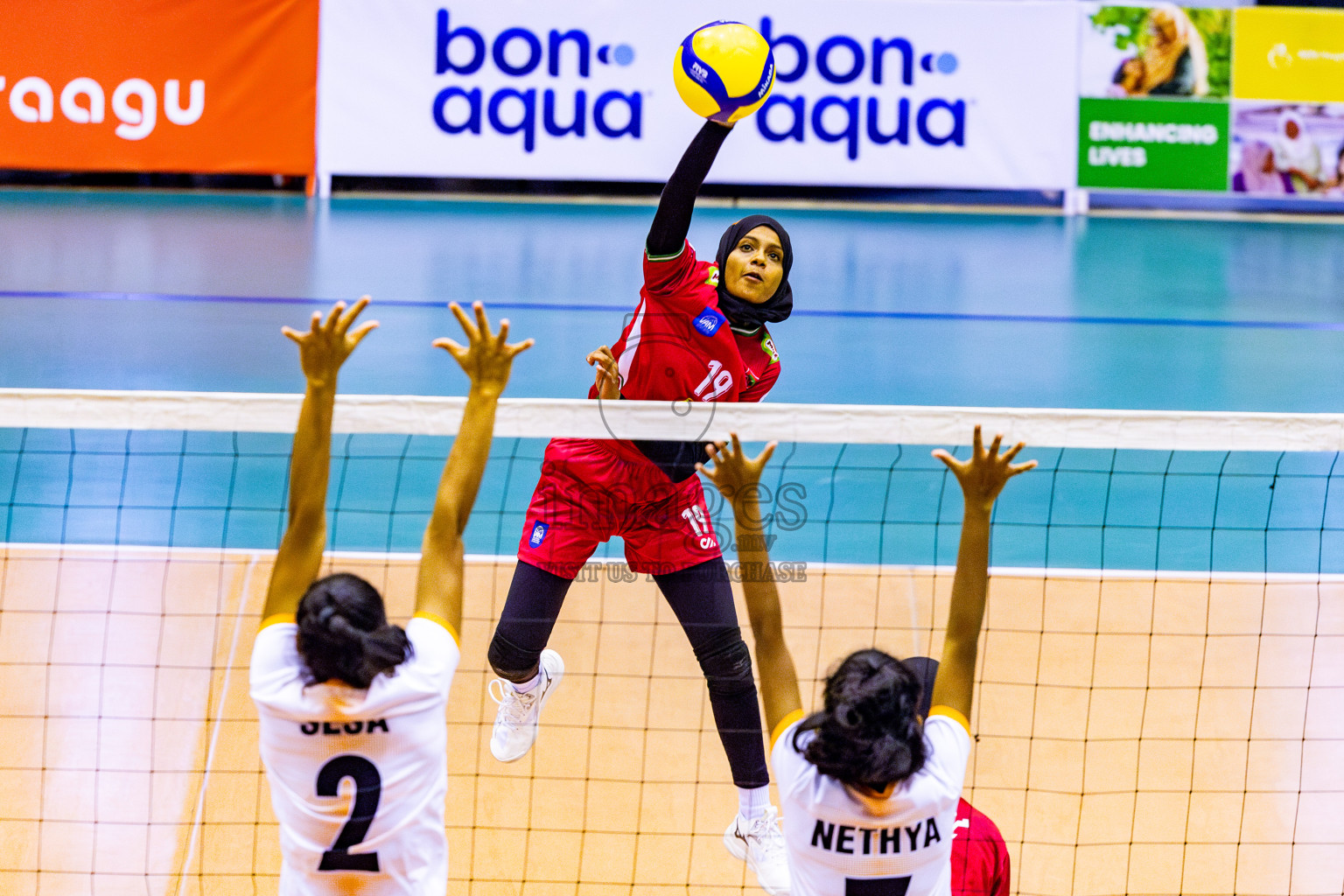 Sri Lanka vs Maldives in Semi Final of CAVA U20 Woman's Volleyball Championship 2024 was held in Social Center, Male', Maldives on 22nd July 2024. Photos: Nausham Waheed / images.mv