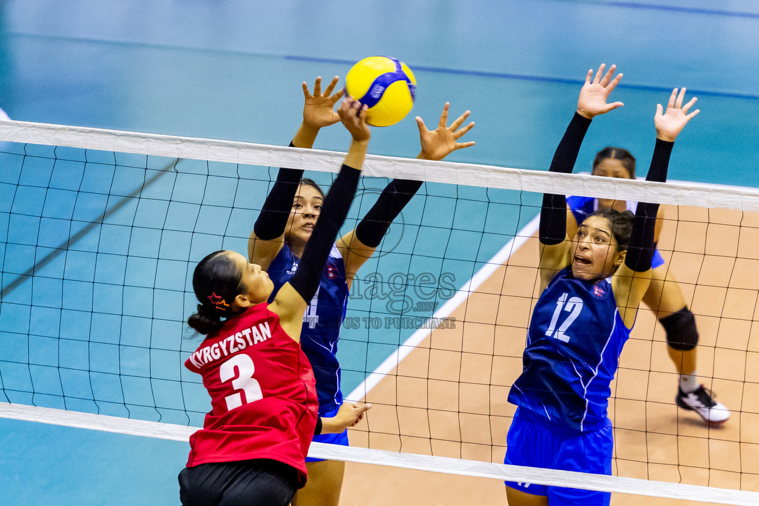 Kyrgyzstan vs Nepal in Semi Final of CAVA U20 Woman's Volleyball Championship 2024 was held in Social Center, Male', Maldives on 22nd July 2024. Photos: Nausham Waheed / images.mv