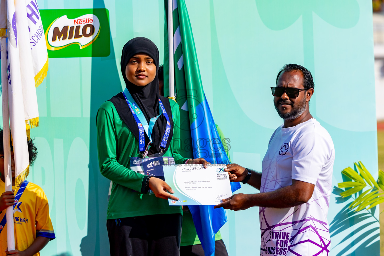 Day 3 of MWSC Interschool Athletics Championships 2024 held in Hulhumale Running Track, Hulhumale, Maldives on Monday, 11th November 2024. Photos by: Nausham Waheed / Images.mv