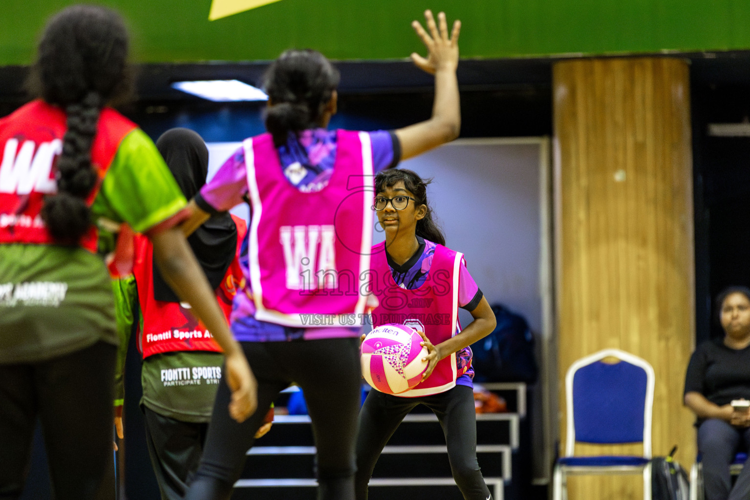 N Sports Academy vs FIONTI Sports Academy in Day 5 of 3rd Netball Junior Championship, held at Social Center on Thursday 23rd January 2025 . Photos: Shuu Abdul Sattar / images.mv