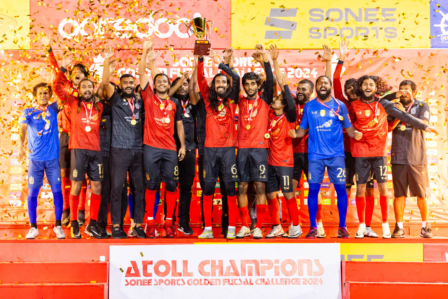 L Gan vs L Isdhoo in Day 28 of Golden Futsal Challenge 2024 was held on Sunday , 11th February 2024 in Hulhumale', Maldives Photos: Nausham Waheed / images.mv