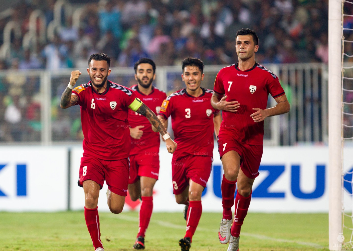 Afghanistan players celebrates their win against India in the final of the SAFF Suzuki Cup 2015  held in Thiruvananthapuram, India, Sunday, January. 03, 2015.  (Images.mv Photo/ Mohamed Ahsan).