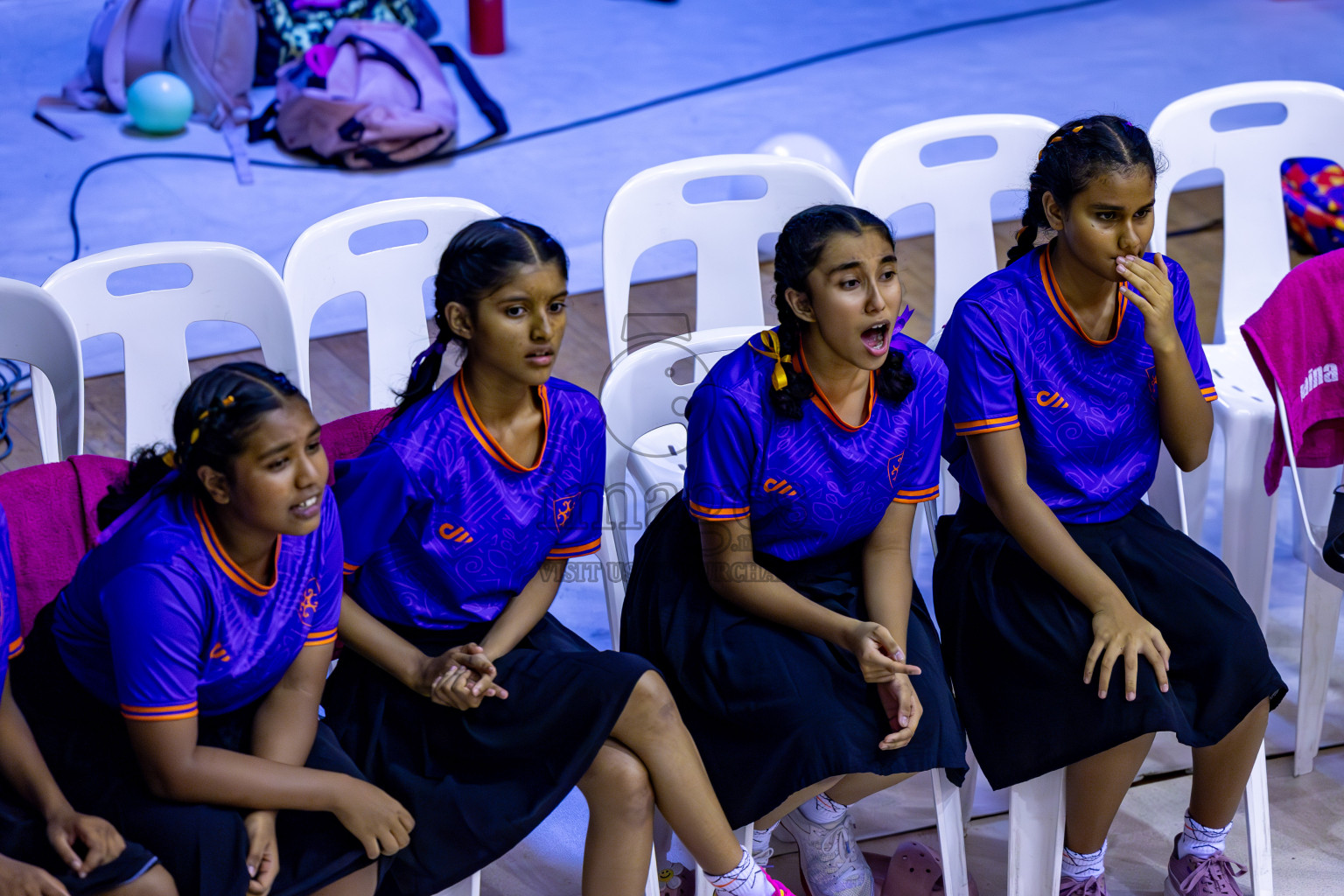 Iskandhar School vs Ghiyasuddin International School in the U15 Finals of Inter-school Netball Tournament held in Social Center at Male', Maldives on Monday, 26th August 2024. Photos: Hassan Simah / images.mv