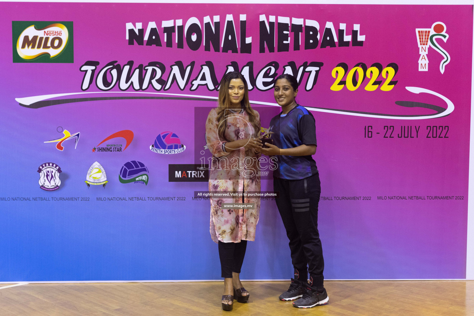 Club Matrix vs Youth United Sports Club in the Milo National Netball Tournament 2022 on 19 July 2022, held in Social Center, Male', Maldives. Photographer: Shuu / Images.mv