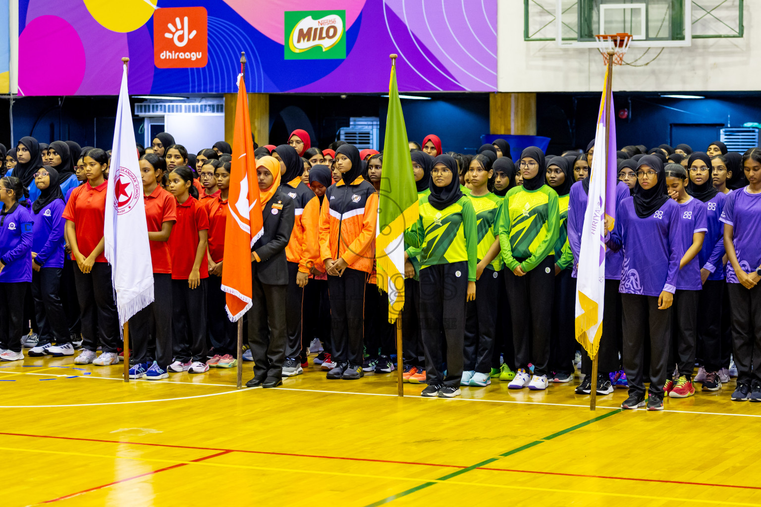 Day 1 of 25th Milo Inter-School Netball Tournament was held in Social Center at Male', Maldives on Thursday, 8th August 2024. Photos: Nausham Waheed / images.mv