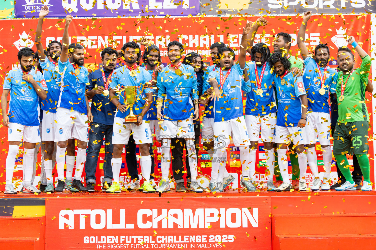 Sh Kanditheemu vs Sh Milandhoo in Day 21 of Golden Futsal Challenge 2025 was held on Saturday , 25th January 2025, in Hulhumale', Maldives.
Photos: Ismail Thoriq / images.mv