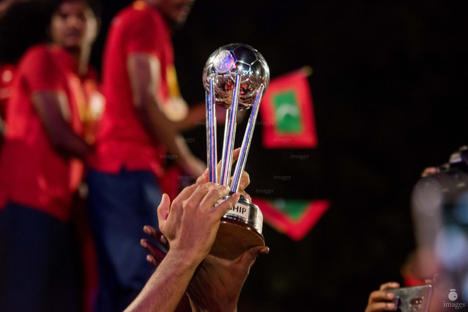 Maldivian players and officials celebrate after winning the SAFF Championship,  2018 (Photo/ Suadh Abdul Sattar)