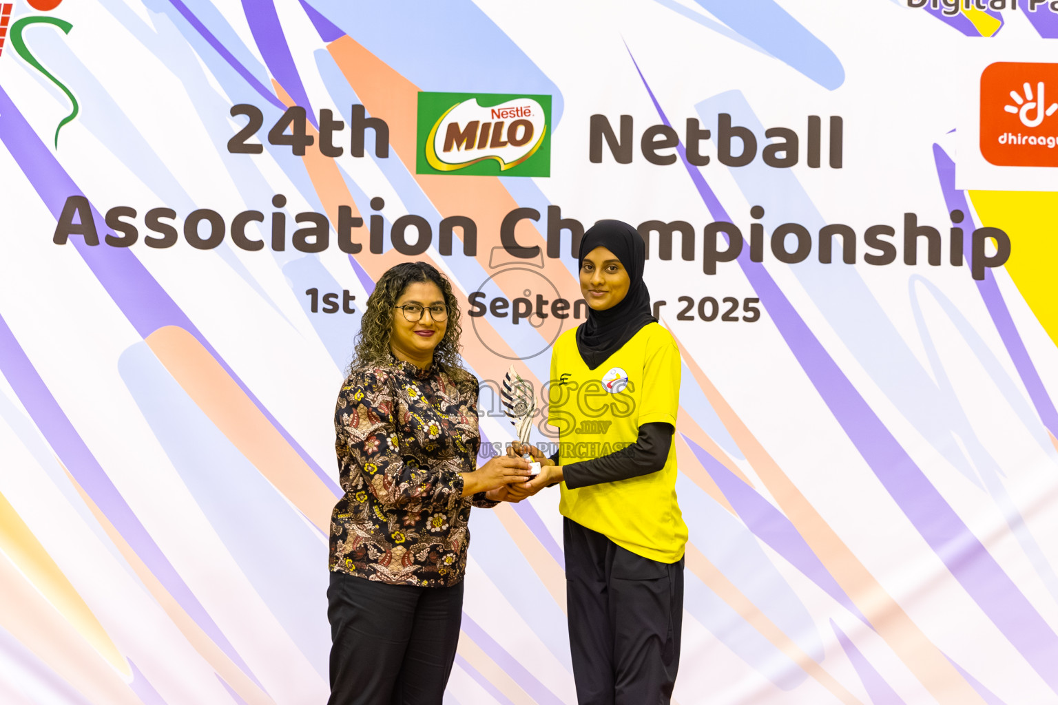 C Matrix vs KYRC in the Final of 24th Milo Netball Association Championship was held in Social Center at Male', Maldives on Thursday, 11th September 2025. Photos: Mohamed Mahfooz Moosa / images.mv