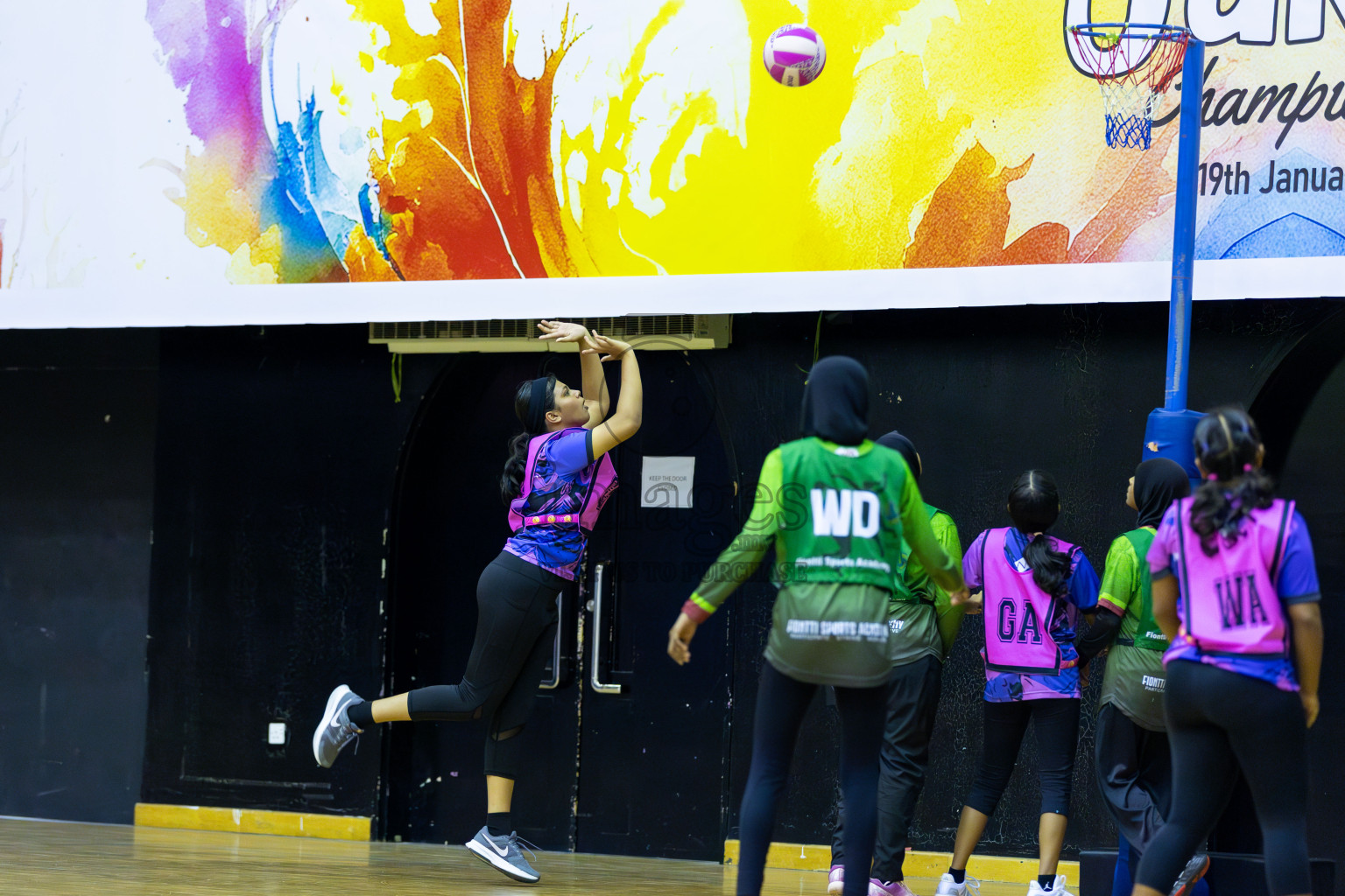 N Sports Academy B vs FIONTI Sports Club in Day 1 of 3rd Junior Championship - Netball association of Maldives, held at Social Center on 19th January 2025 . Photos by Shuu Abdul Sattar