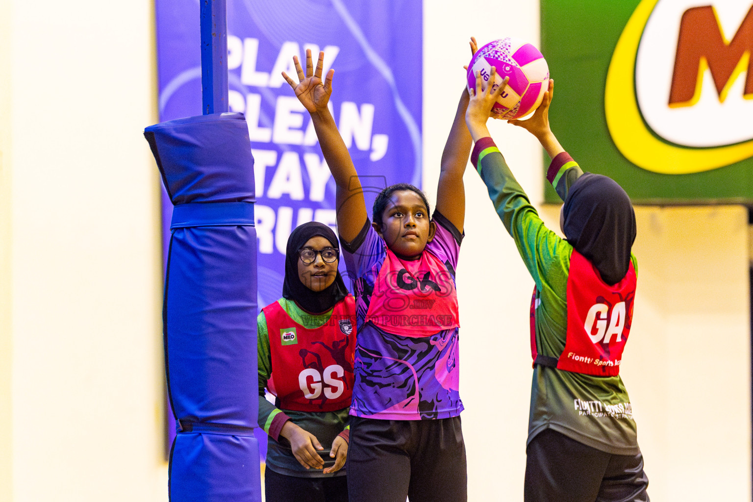 N Sports Academy B vs Fiontti Sports Club U11 Finals of 3rd Netball Junior Championship, held at Social Center on Saturday, 25th January 2025 . Photos: Nausham Waheed / images.mv