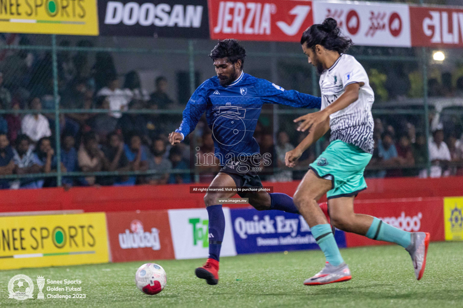 K. Thulusdhoo vs K. Gaafaru in Day 4 of Golden Futsal Challenge 2023 on 08 February 2023 in Hulhumale, Male, Maldives