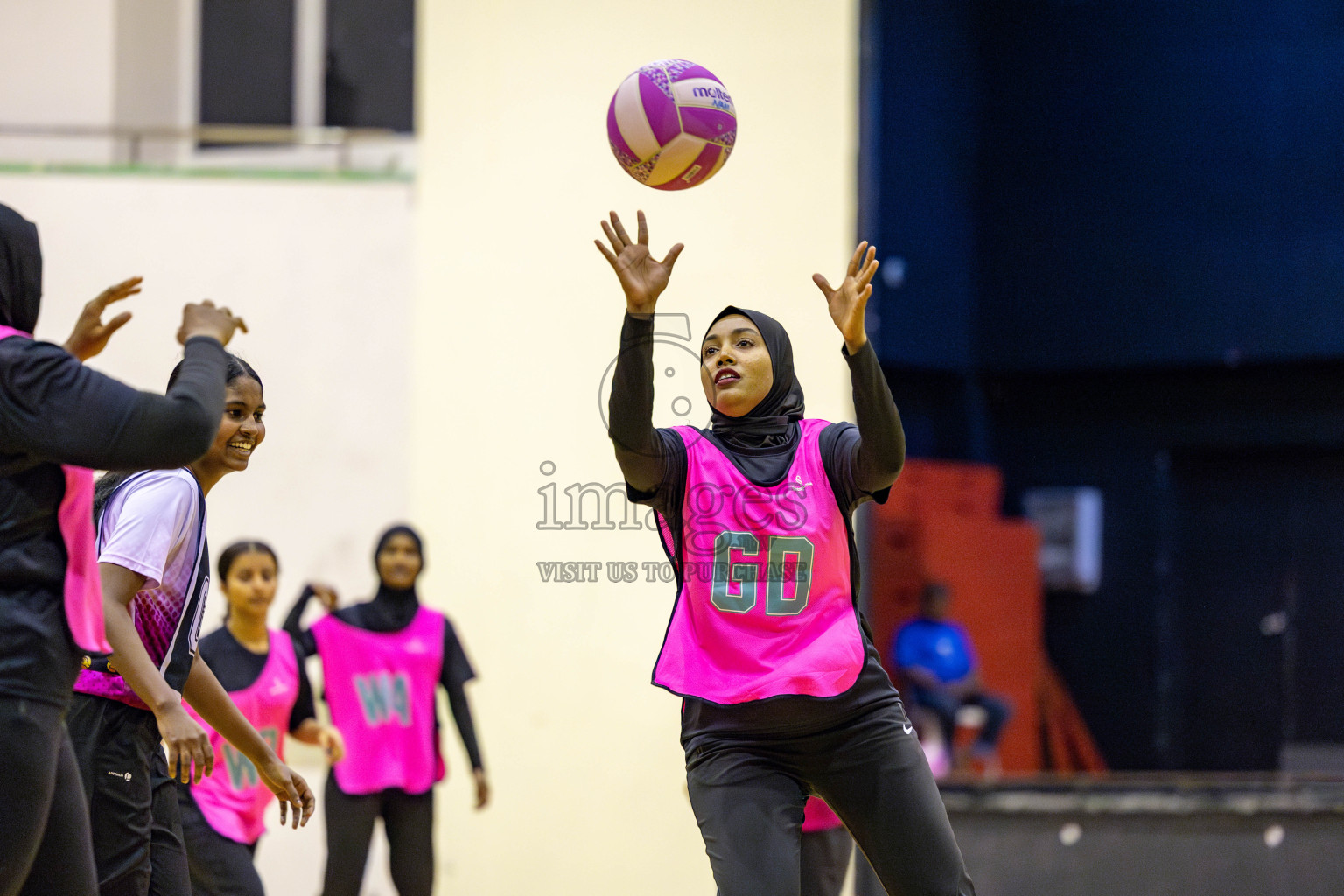 United Unity Sports Club vs N Sports Academy in Division 2 of National Netball Tournament 2025 held in Social Center at Male', Maldives on Sunday, 25th May 2025. Photos: Hassan Simah / images.mv