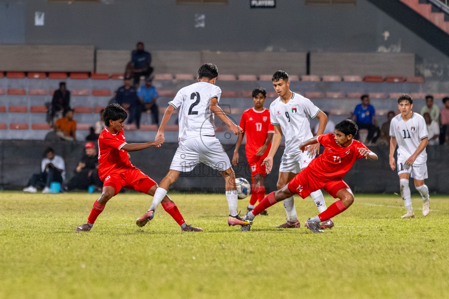 Maldives vs Palestine in an under 17 friendly held in National Football Stadium, Male', Maldives on Thursday, 13 November 2025. 
Photos: Mohamed Mahfooz Moosa / Images.mv