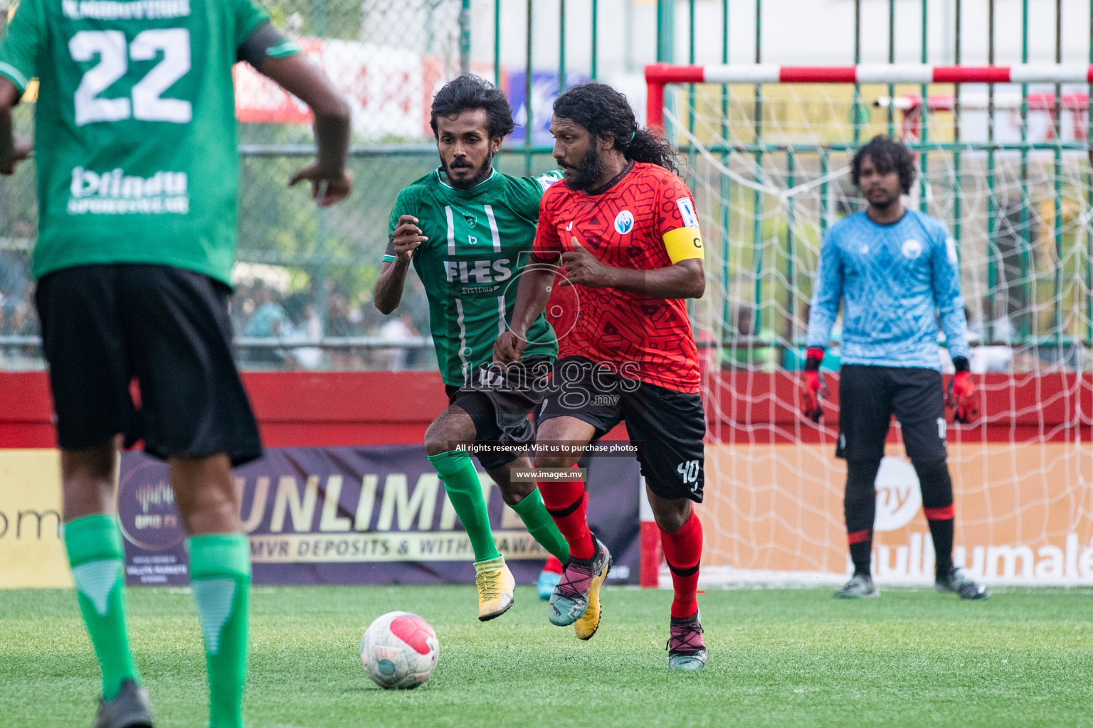 M. Maduvvari vs M. Kolhufushi in Day 6 of Golden Futsal Challenge 2023 on 10 February 2023 in Hulhumale, Male, Maldives