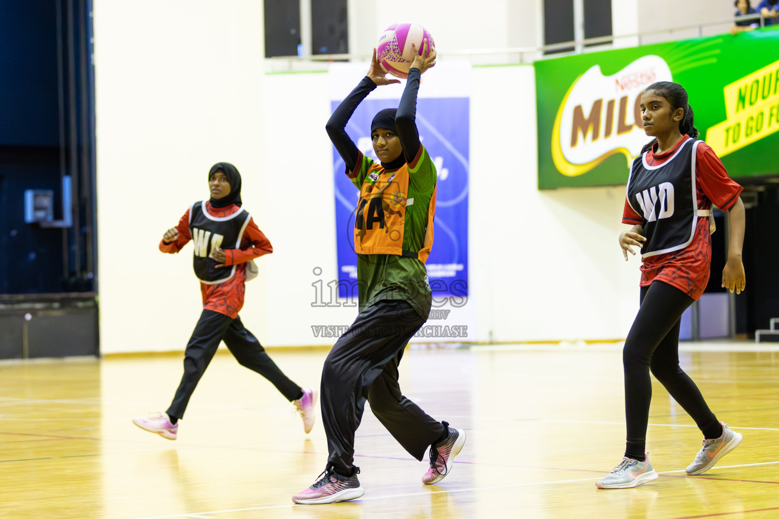 Fionti A team vs AIS Netball Academy in Day 3 of 3rd Netball Junior Championship, held at Social Center on Wednesday 22nd January 2025 . Photos: Shuu Abdul Sattar / images.mv