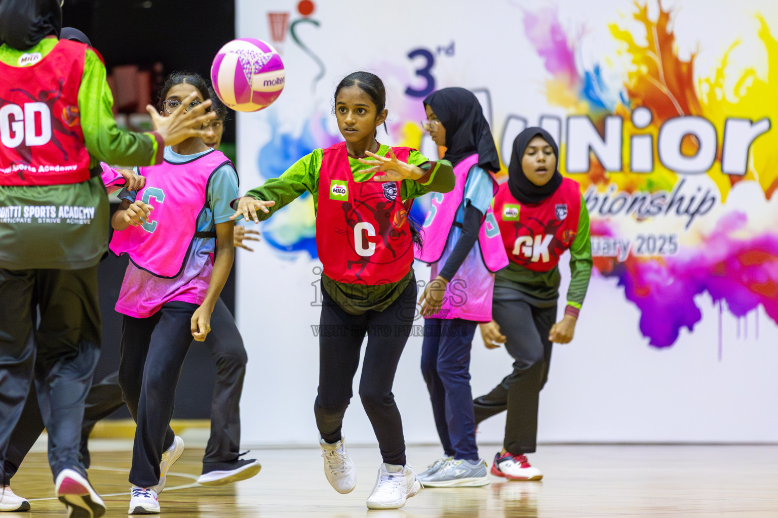 Fionti A Team vs Netkids B in Day 3 of 3rd Netball Junior Championship, held at Social Center on Wednesday 22nd January 2025 . Photos: Shuu Abdul Sattar / images.mv