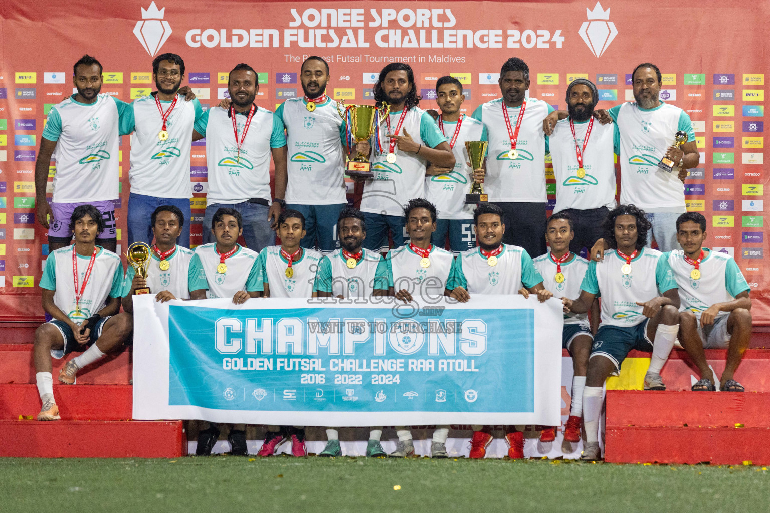 R Dhuvaafaru vs R Alifushi in Day 18 of Golden Futsal Challenge 2024 was held on Thursday, 1st February 2024, in Hulhumale', Maldives Photos: Nausham Waheed, / images.mv