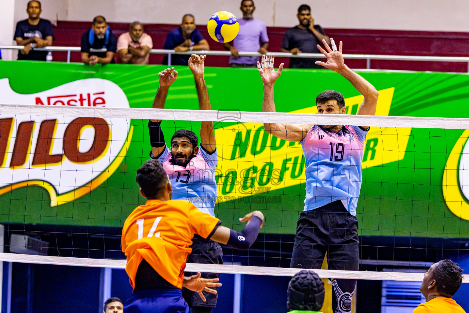 Sports Club City vs Blues for Volleyball in Day 2 of MILO VAM Cup 2024 Men's Division was held in Social Center Indoor Hall on Tuesday, 29th October 2024. Photos: Nausham Waheed / images.mv