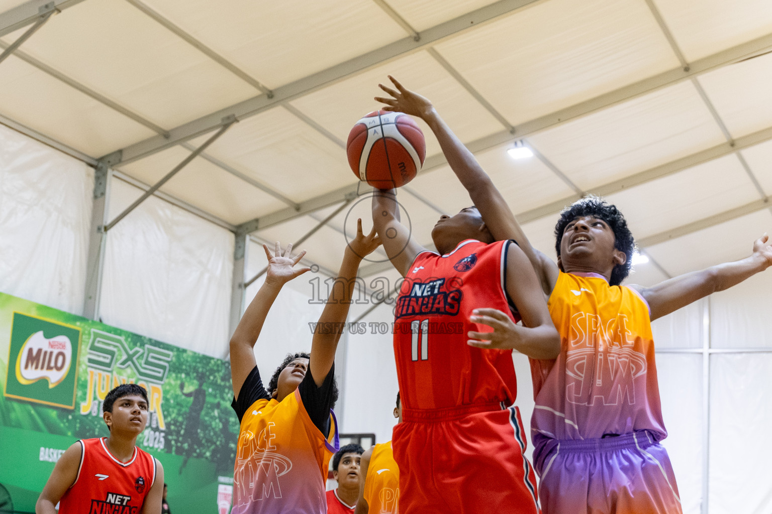 Day 3 of Milo 5 x 5 Junior Challenge 2025 - Basketball tournament held in Basketball Training Center, Male', Maldives on Saturday, 11th October 2025. 
Photos by:  Hassan Simah / Images.mv