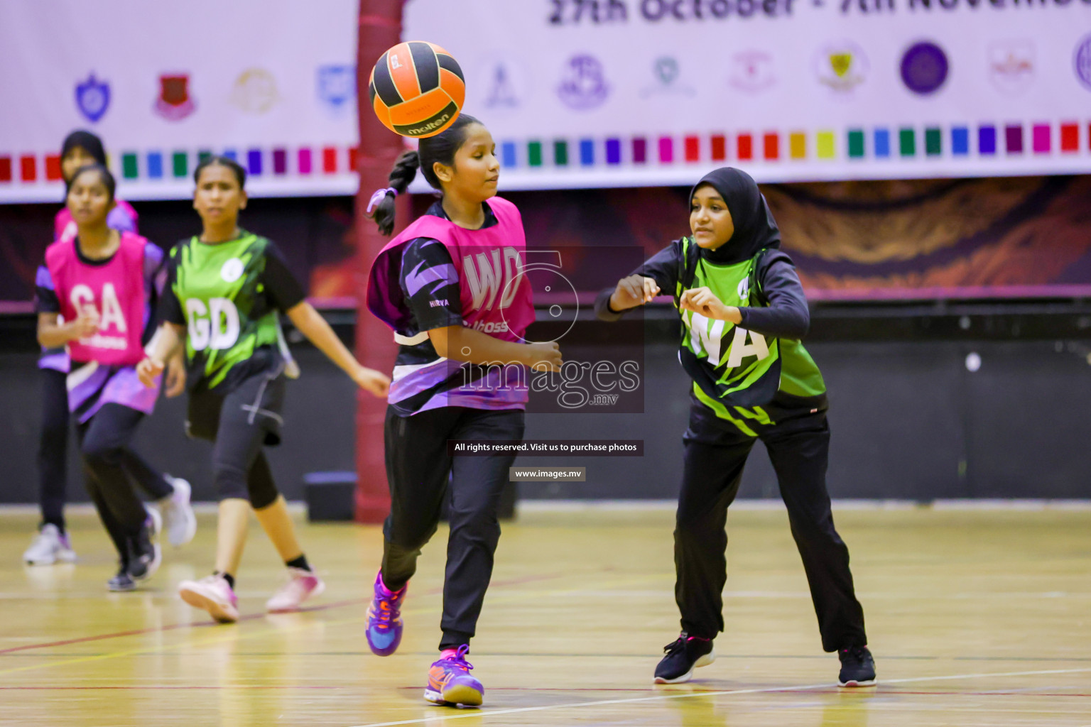 Day 9 of 24th Interschool Netball Tournament 2023 was held in Social Center, Male', Maldives on 4th November 2023. Photos: Hassan Simah / images.mv