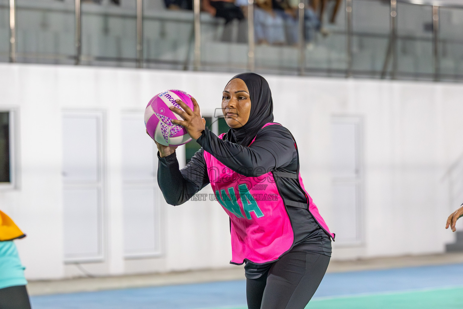 MV Netters vs United Unity Sports Club in Division 2 of of National Netball Tournament 2025 held in Ekuveni Netball Court at Male', Maldives on Thursday, 22nd May 2025. Photos: Mohamed Mahfooz Moosa / images.mv