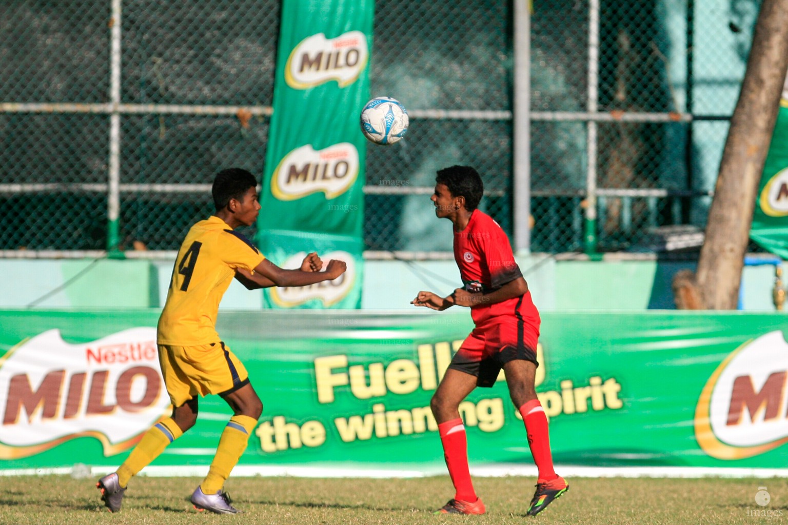 Iskandhar School vs Imaaduddeen School in the Interschool Football Under 16 tournament in Male', Maldives, Wednesday, March. 30, 2016.(Images.mv Photo/ Hussain Sinan).