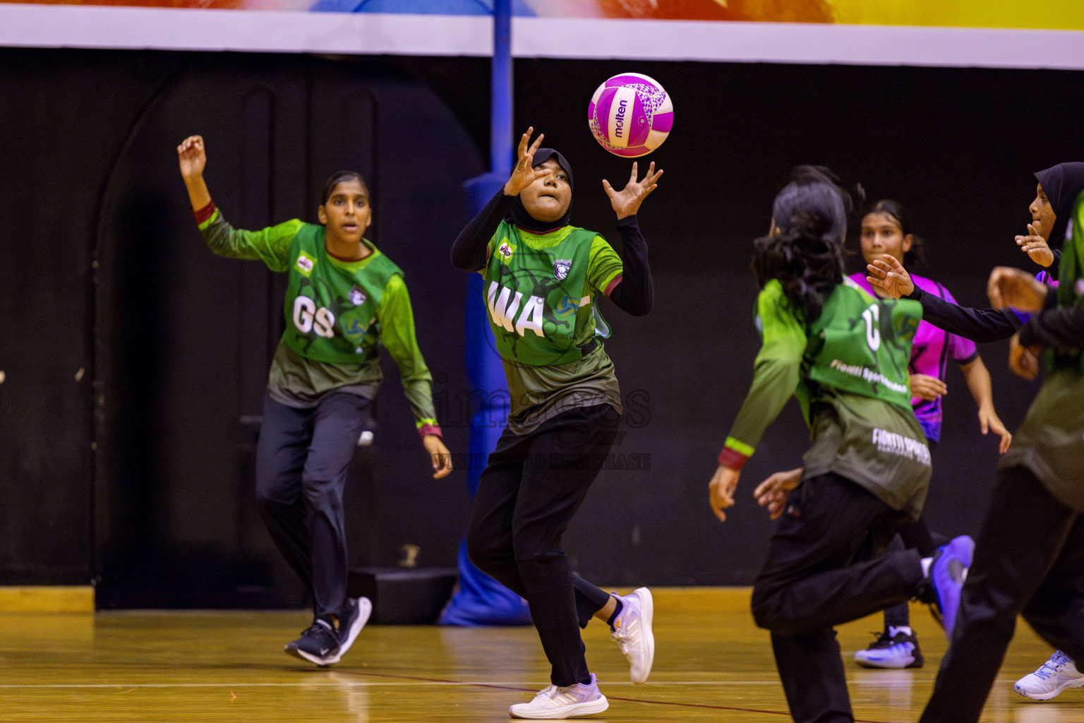 N Sports Acamdemy A vs Fiontti Sports Club in Day 3 of 3rd Netball Junior Championship, held at Social Center on Tuesday, 21st January 2025 . Photos: Nausham Waheed / images.mv
