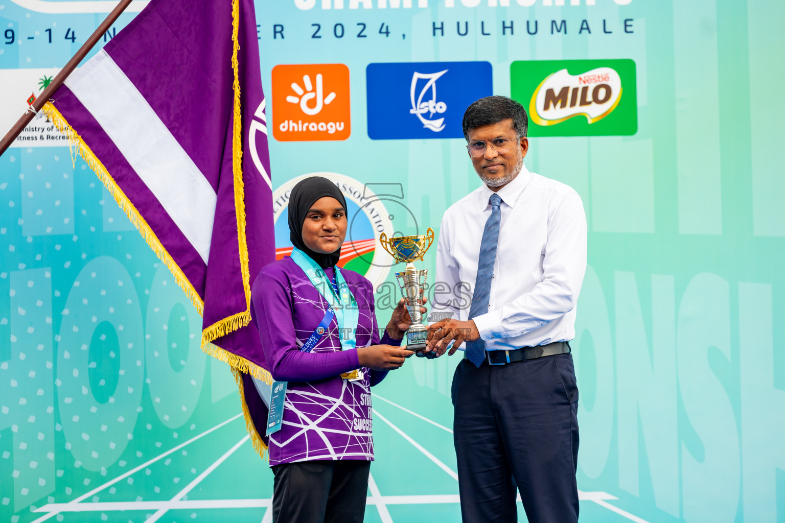 Day 6 of MWSC Interschool Athletics Championships 2024 held in Hulhumale Running Track, Hulhumale, Maldives on Thursday, 14th November 2024. Photos by: Nausham Waheed / Images.mv