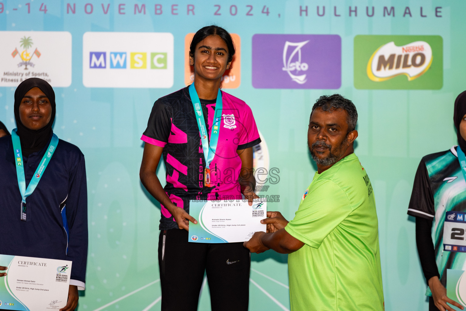 Day 2 of MWSC Interschool Athletics Championships 2024 held in Hulhumale Running Track, Hulhumale, Maldives on Sunday, 10th November 2024. 
Photos by: Hassan Simah / Images.mv