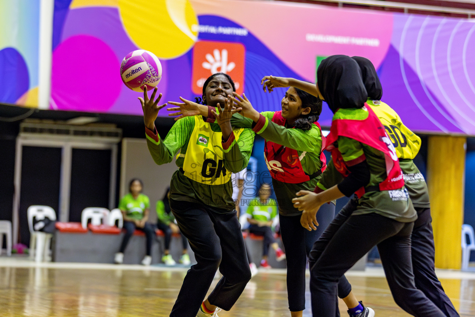 Fiontti Sports Academy vs Fionrri Academy A (U13) in Day 3 of 3rd Netball Junior Championship, held at Social Center on Tuesday, 21st January 2025 . 
Photos: Hassan Simah / images.mv