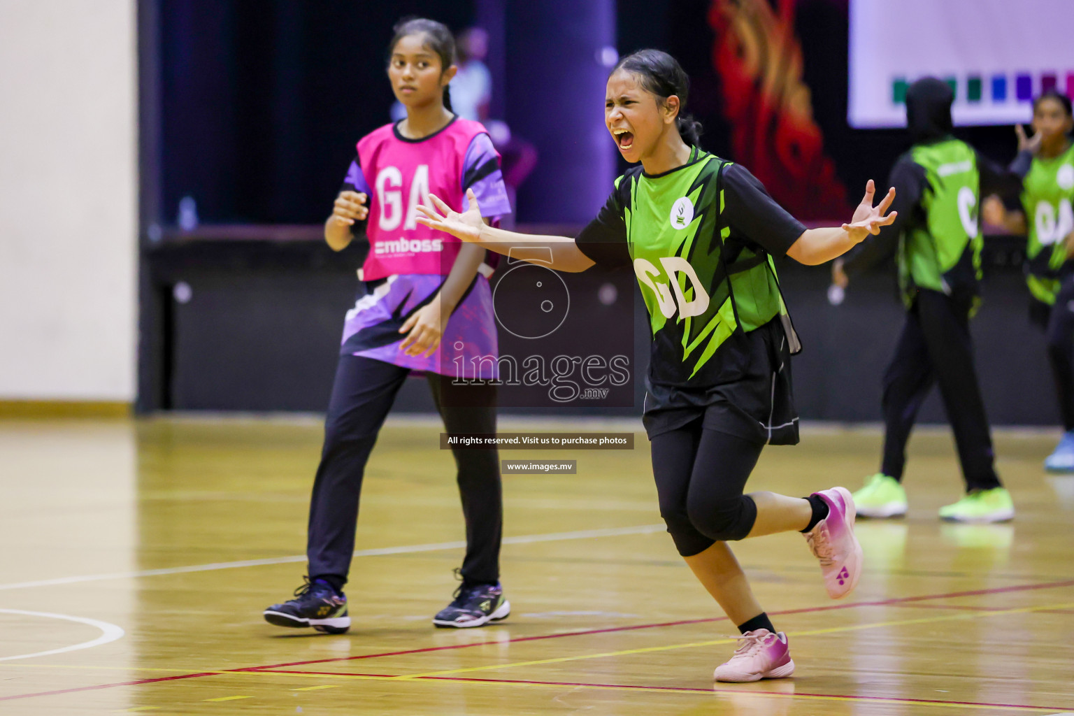 Day 9 of 24th Interschool Netball Tournament 2023 was held in Social Center, Male', Maldives on 4th November 2023. Photos: Hassan Simah / images.mv