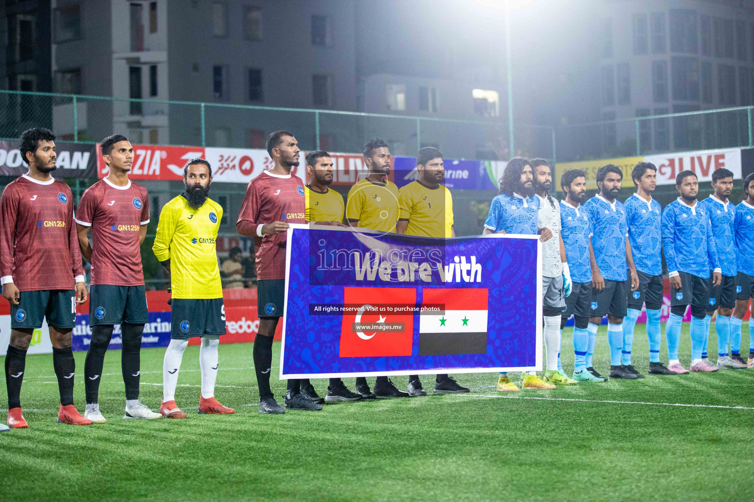 R. Alifushi vs R. Innamaadhoo in Day 7 of Golden Futsal Challenge 2023 on 11 February 2023 in Hulhumale, Male, Maldives