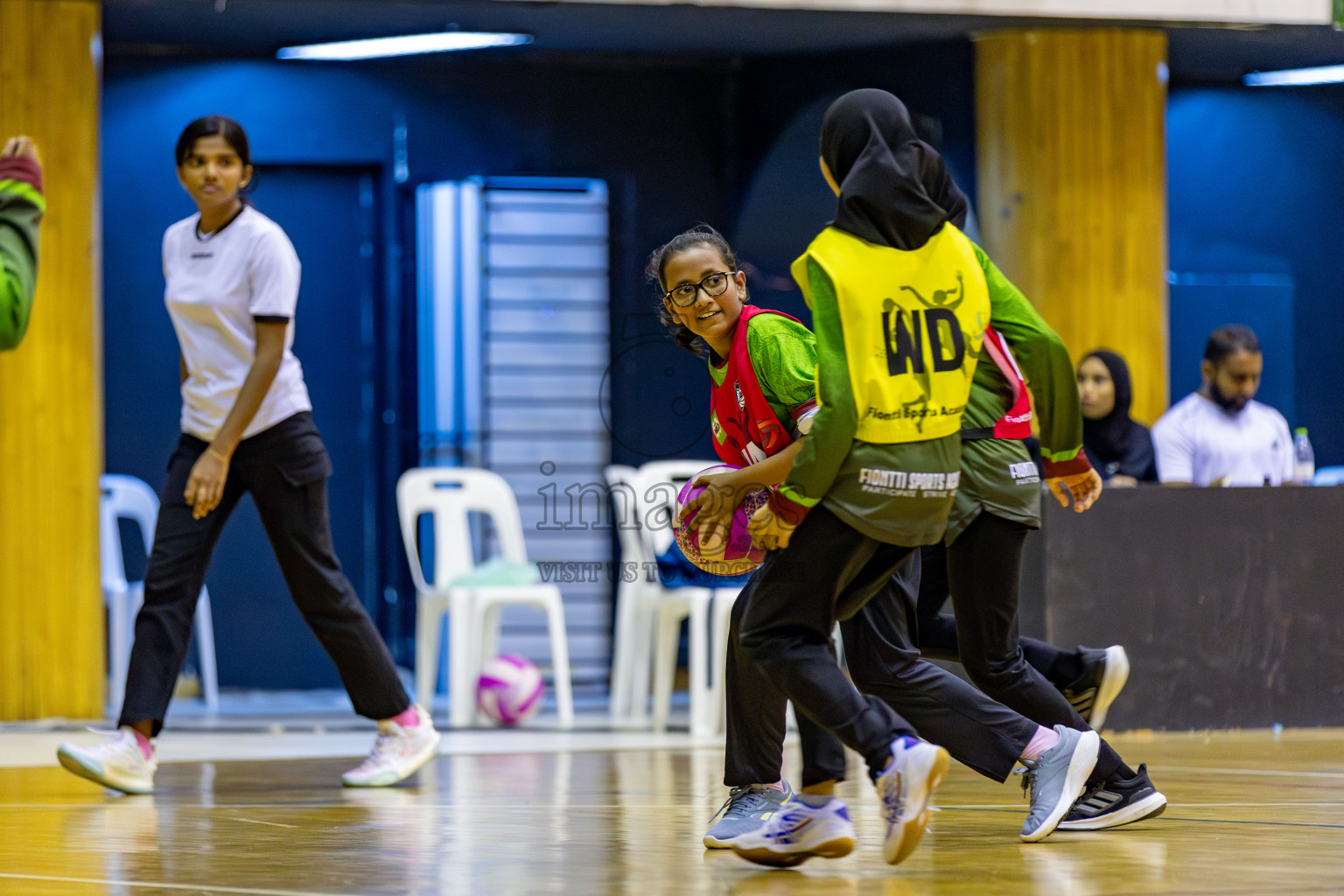 Fiontti Sports Academy vs Fionrri Academy A (U13) in Day 3 of 3rd Netball Junior Championship, held at Social Center on Tuesday, 21st January 2025 . 
Photos: Hassan Simah / images.mv