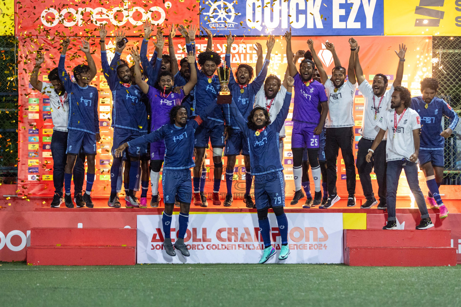 AA Bodufolhudhoo vs AA Mathiveri in Day 21 of Golden Futsal Challenge 2024 was held on Sunday , 4th February 2024 in Hulhumale', Maldives Photos: Nausham Waheed / images.mv