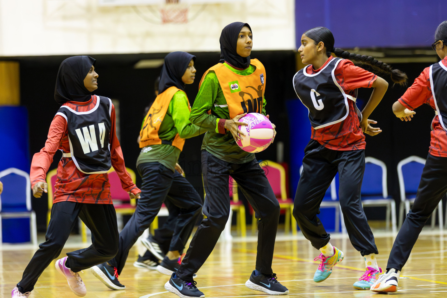Fionti A team vs AIS Netball Academy in Day 3 of 3rd Netball Junior Championship, held at Social Center on Wednesday 22nd January 2025 . Photos: Shuu Abdul Sattar / images.mv