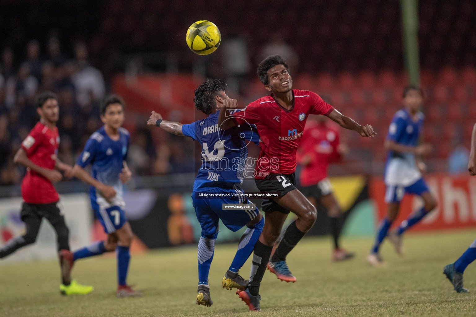 Villa International High School and Center for Higher Secondary Education in the finals of MAMEN Inter School Football Tournament 2019 (U18) in Male, Maldives on 8th April 2019