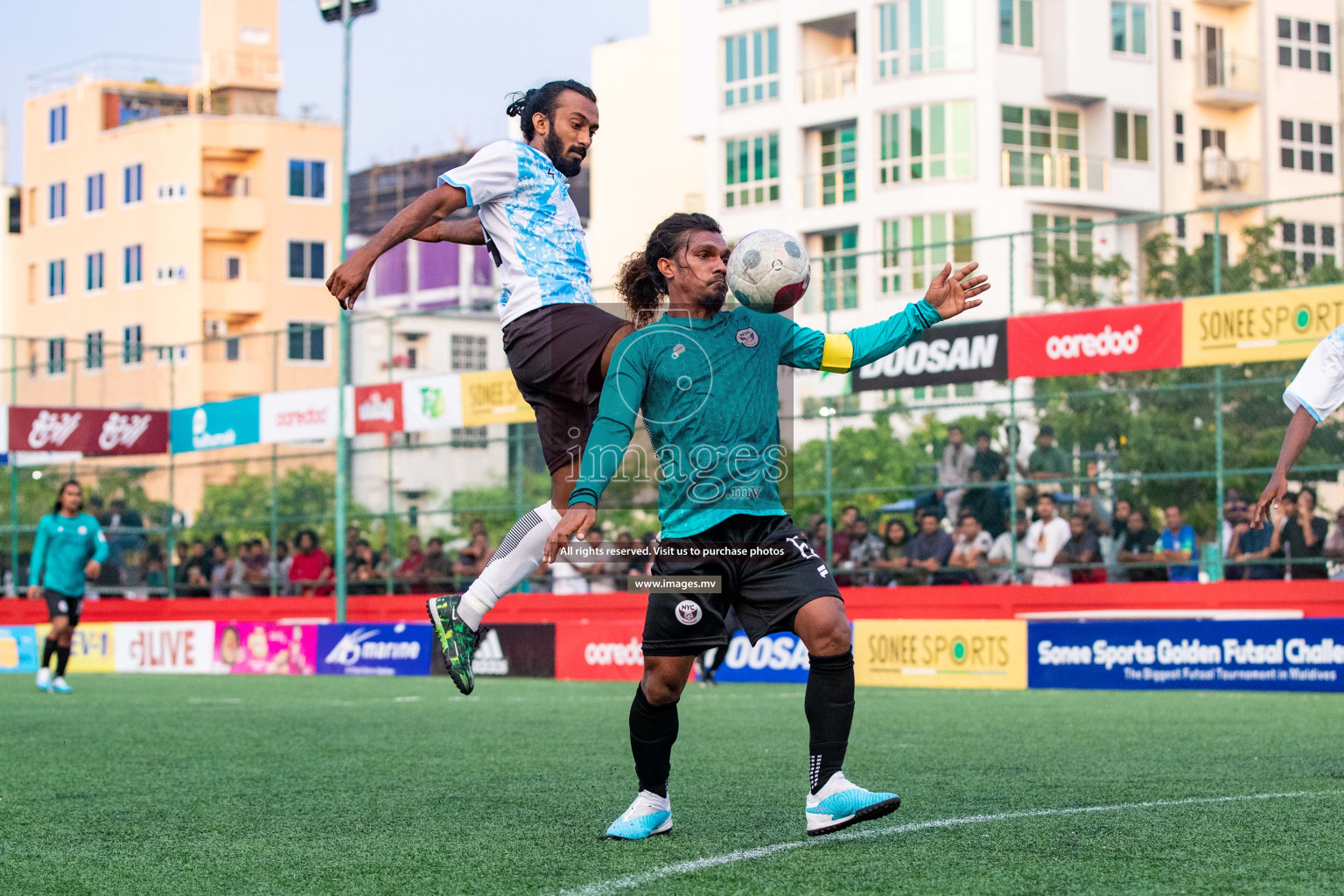 M. Naalaafushi vs M. Mulak in Day 6 of Golden Futsal Challenge 2023 on 10 February 2023 in Hulhumale, Male, Maldives