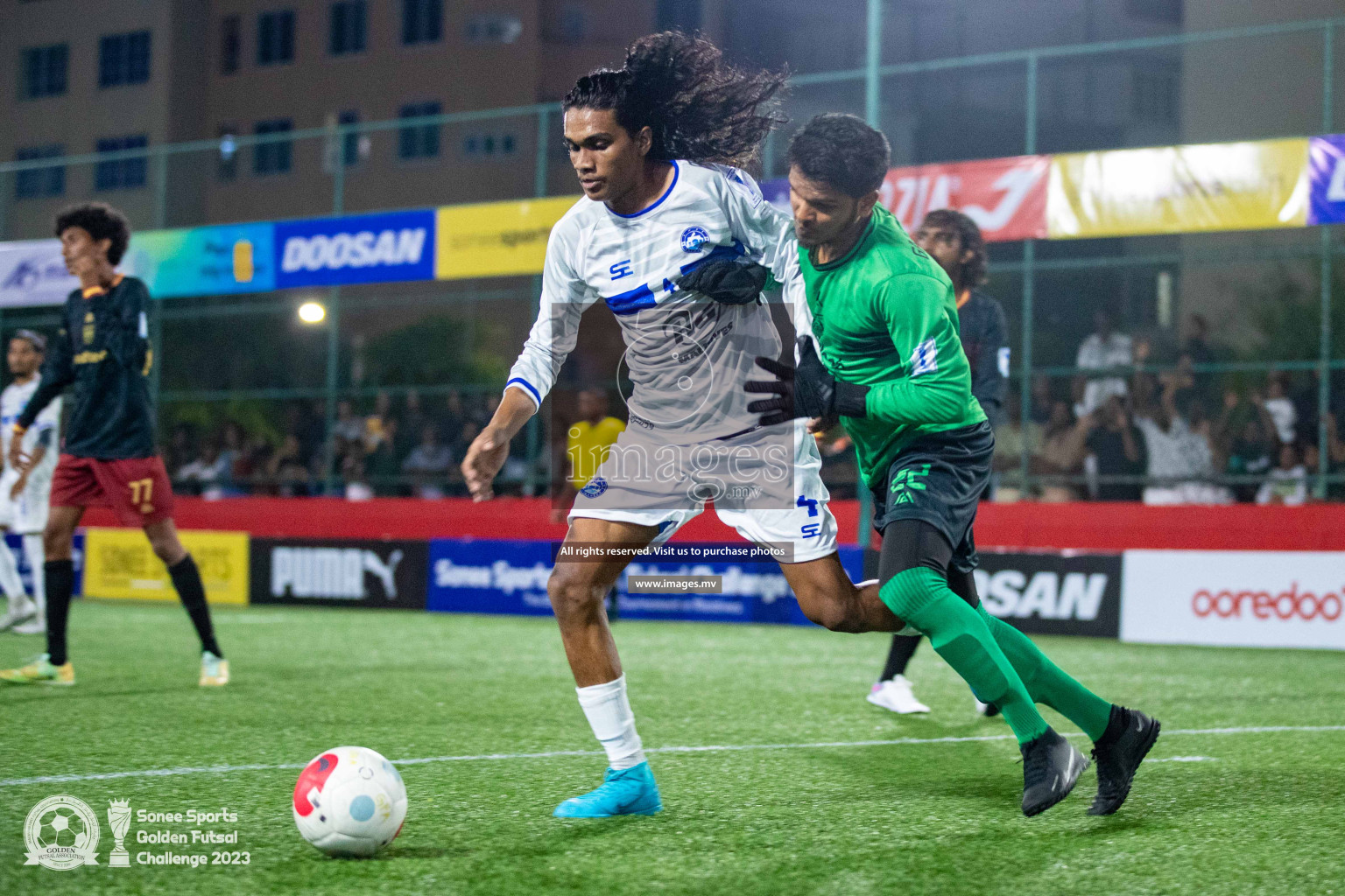 Th. Gaadhiffushi vs Th. Veymandoo in Day 4 of Golden Futsal Challenge 2023 on 08 February 2023 in Hulhumale, Male, Maldives