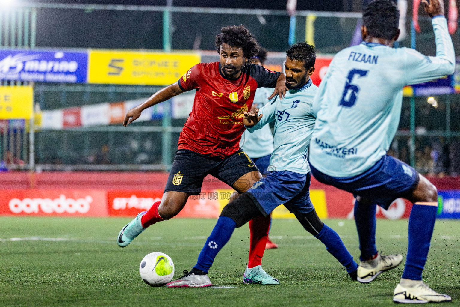 AA Mathiveri vs L Gan in Quarter Finals of Golden Futsal Challenge 2024 which was held on Friday, 1st March 2024, in Hulhumale', Maldives Photos: Nausham Waheed / images.mv