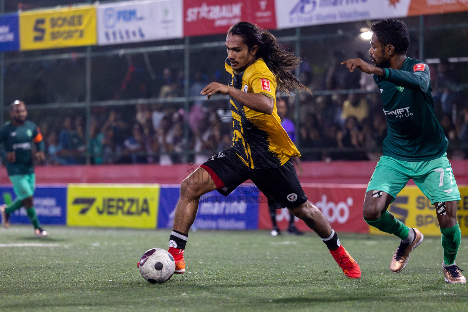 M. Naalaafushi vs M. Maduvvari in Day 28 of Golden Futsal Challenge 2024 was held on Sunday , 11th February 2024 in Hulhumale', Maldives Photos: Mohamed Mahfooz Moosa / images.mv