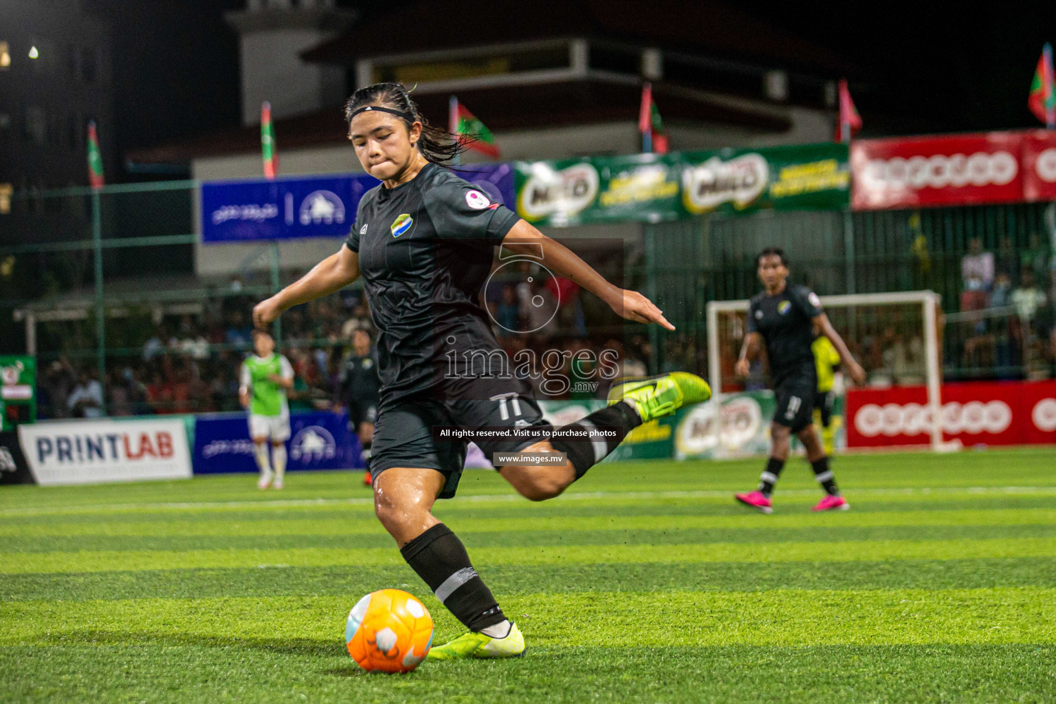 Club WAMCO vs DSC in the Semi Finals of 18/30 Women's Futsal Fiesta 2021 held in Hulhumale, Maldives on 14th December 2021. Photos: Shu Abdul Sattar / images.mv