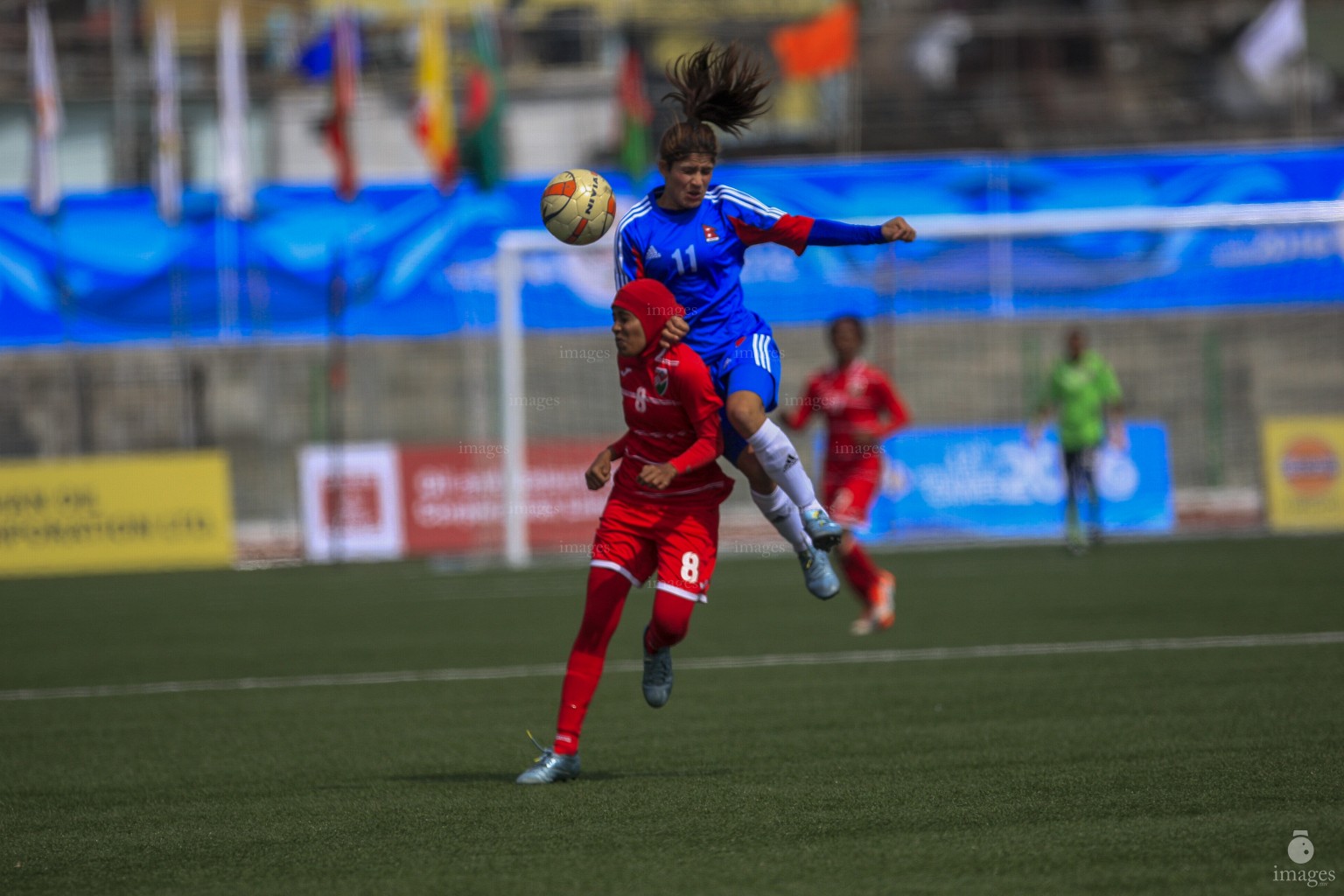 Maldives Women's Football team played against Nepal in the South Asian Games in Shillong, India. (Images.mv Photo: Mohamed Ahsan)
