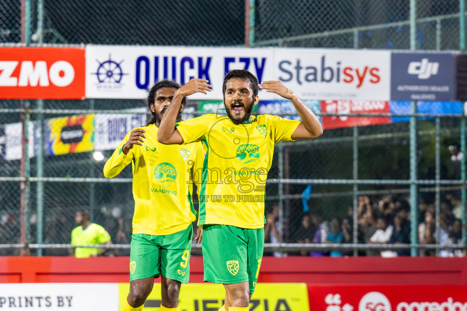 Gdh Vaadhoo vs GA Dhevvadhoo in zone round on Day 32 of Golden Futsal Challenge 2025 was held on Wednesday , 5th February 2025, in Hulhumale', Maldives. Photos: Nausham Waheed / images.mv