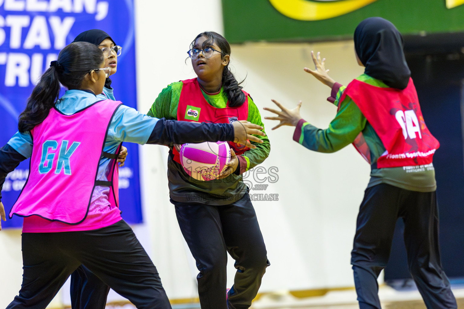 Fionti A Team vs Netkids B in Day 3 of 3rd Netball Junior Championship, held at Social Center on Wednesday 22nd January 2025 . Photos: Shuu Abdul Sattar / images.mv