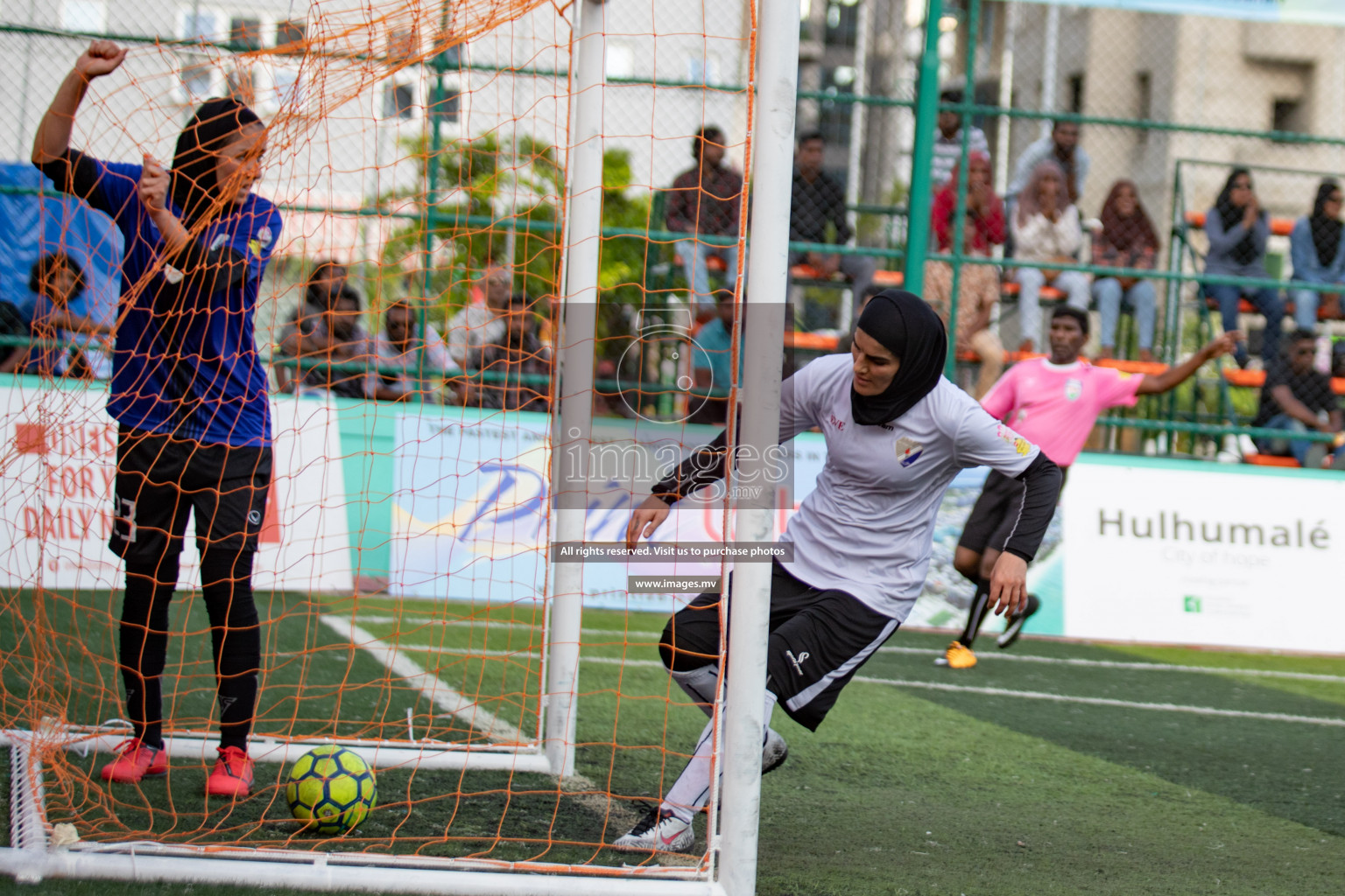 Maldives Ports Limited vs Dhivehi Sifainge Club in the semi finals of 18/30 Women's Futsal Fiesta 2019 on 27th April 2019, held in Hulhumale Photos: Hassan Simah / images.mv