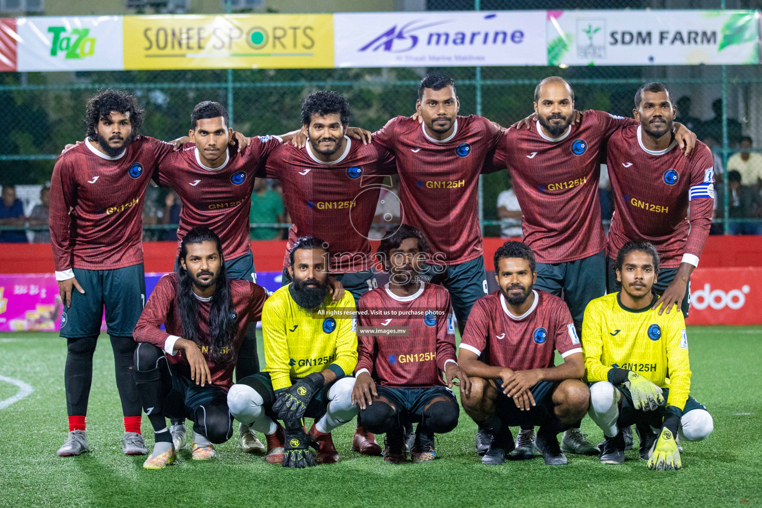 R. Alifushi vs R. Innamaadhoo in Day 7 of Golden Futsal Challenge 2023 on 11 February 2023 in Hulhumale, Male, Maldives