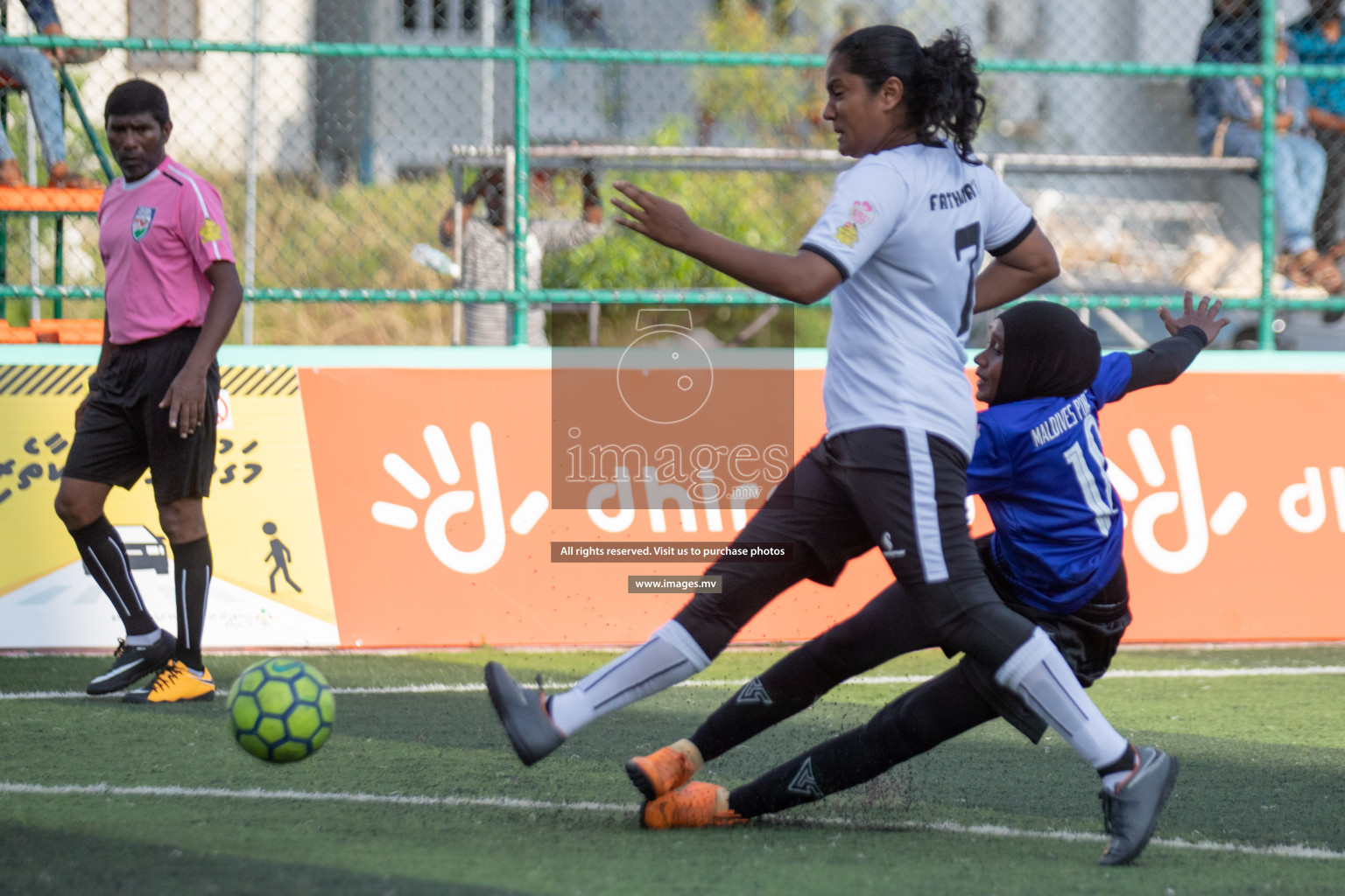 Maldives Ports Limited vs Dhivehi Sifainge Club in the semi finals of 18/30 Women's Futsal Fiesta 2019 on 27th April 2019, held in Hulhumale Photos: Hassan Simah / images.mv